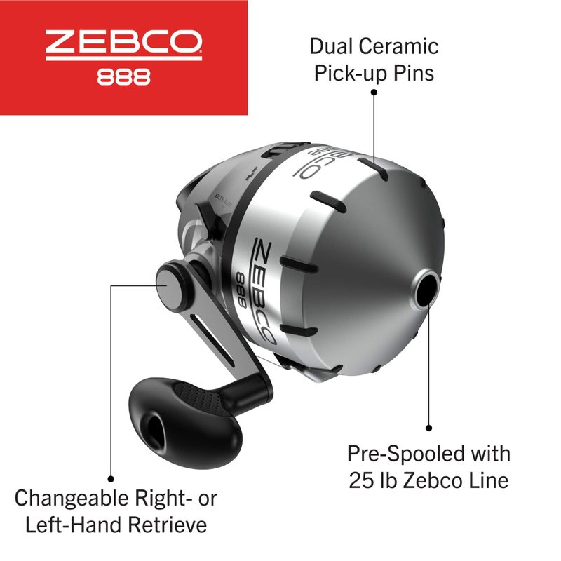 Zebco 888 Spincast Fishing Reel, Size 80 Reel, Changeable Right- or Left-Hand Retrieve, Pre-Spooled with 25-Pound Zebco Fishing Line, Stainless Steel Front Cover, Silver - Image 3